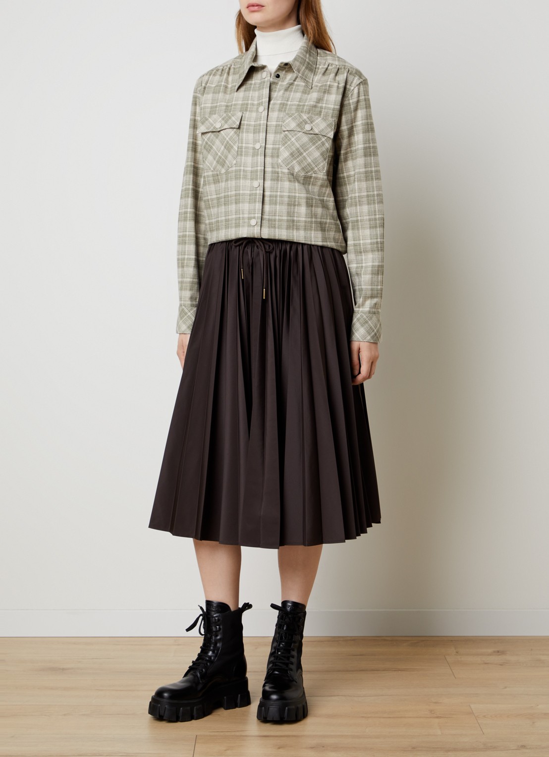 Moncler Blouse met ruitdessin en borstzakken - voorkant 2 mosgroen