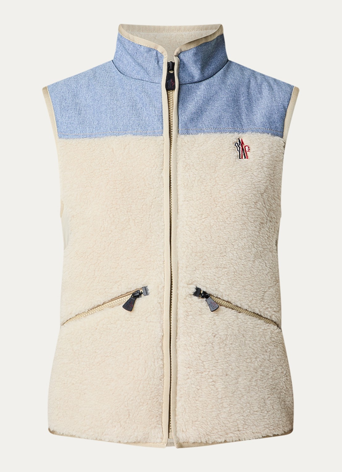 Moncler Bodywarmer van teddy met ritszakken - voorkant 5 beige