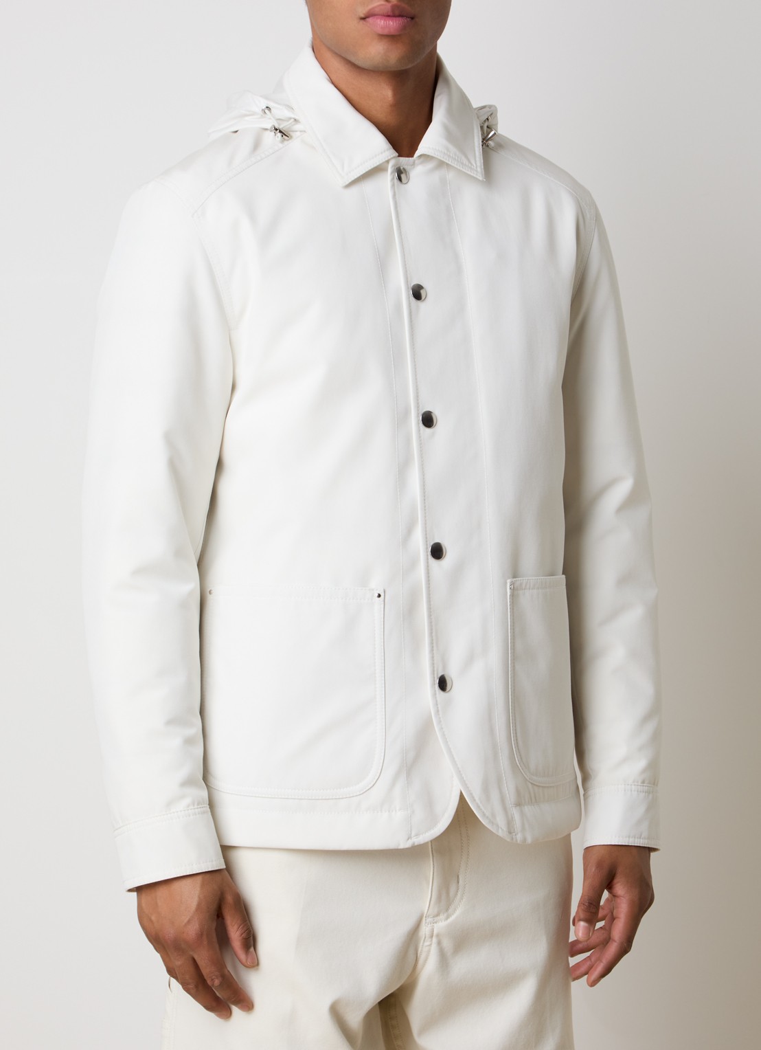 Moncler Buffaure gewatteerd jack met afneembare capuchon - detail gebroken wit