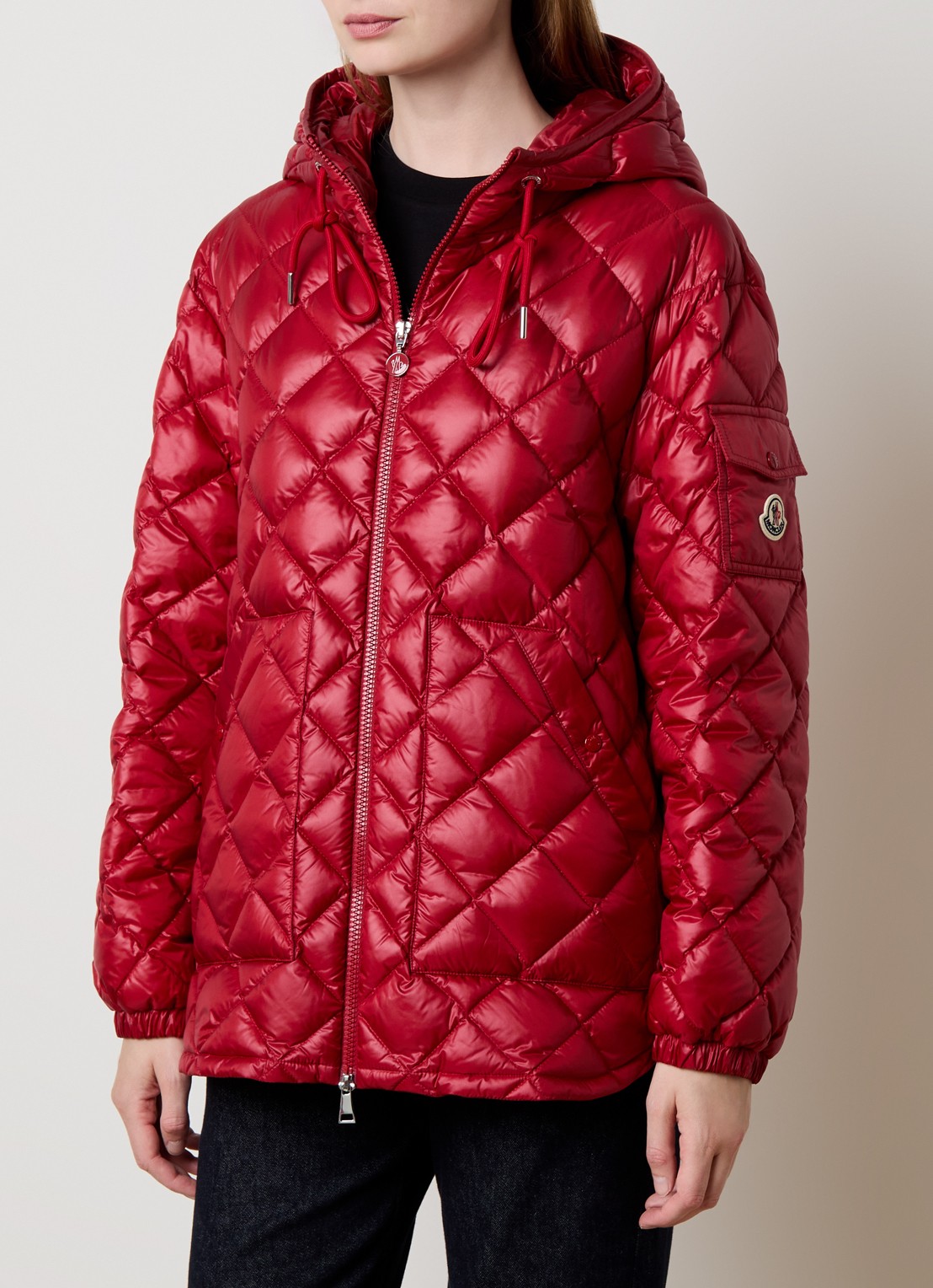 Moncler Camicia gewatteerde jas met donsvulling en quilt patroon - detail kersenrood