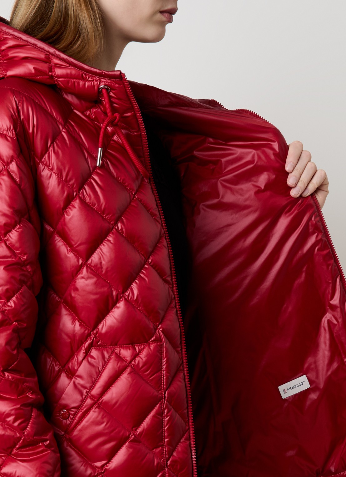 Moncler Camicia gewatteerde jas met donsvulling en quilt patroon - detail 2 kersenrood