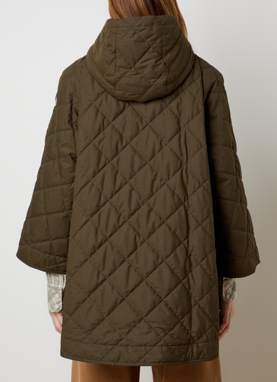 Moncler Cape met capuchon en steekzakken - achterkant bronsgroen