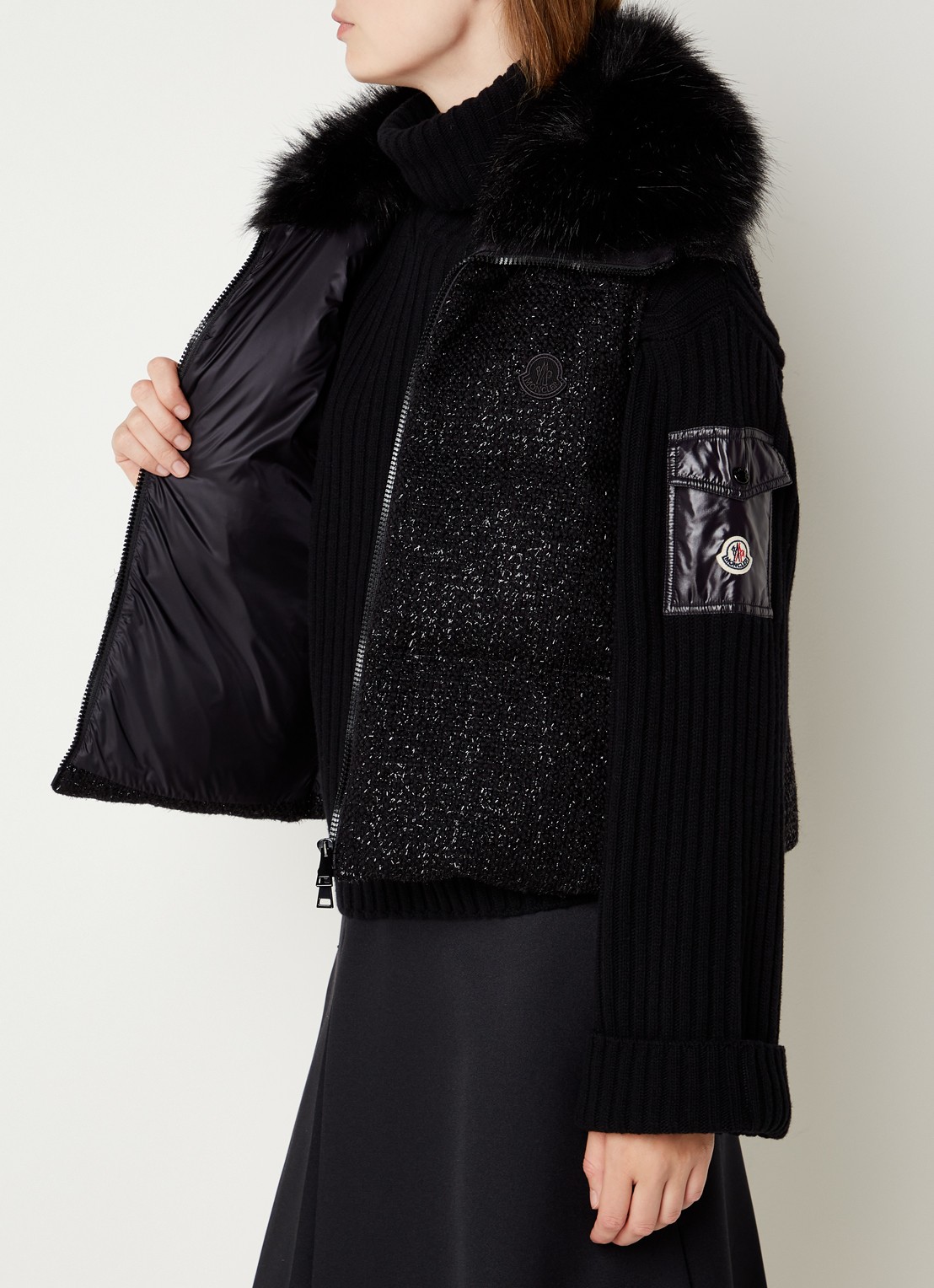 Moncler Carrelet gewatteerde bodywarmer met donsvulling en imitatiebontkraag - detail 5 zwart
