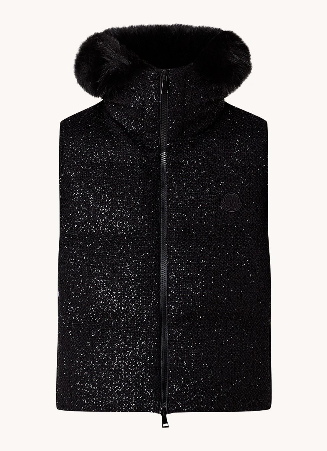 Moncler Carrelet gewatteerde bodywarmer met donsvulling en imitatiebontkraag - voorkant 2 zwart