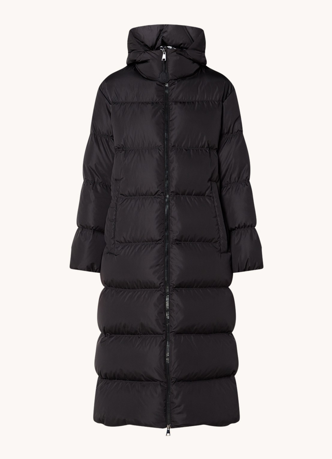 Moncler Catchet longline puffer jas met donsvulling en ritszakken  - voorkant 4 zwart