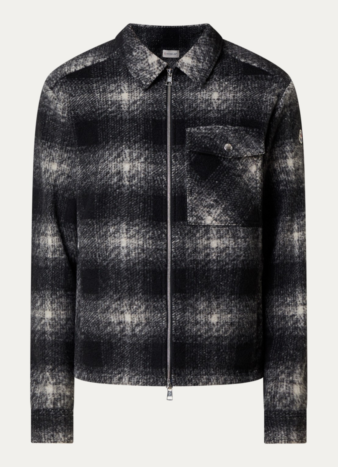 Moncler Checked overshirt in wolblend met borstzak - voorkant 2 zwart