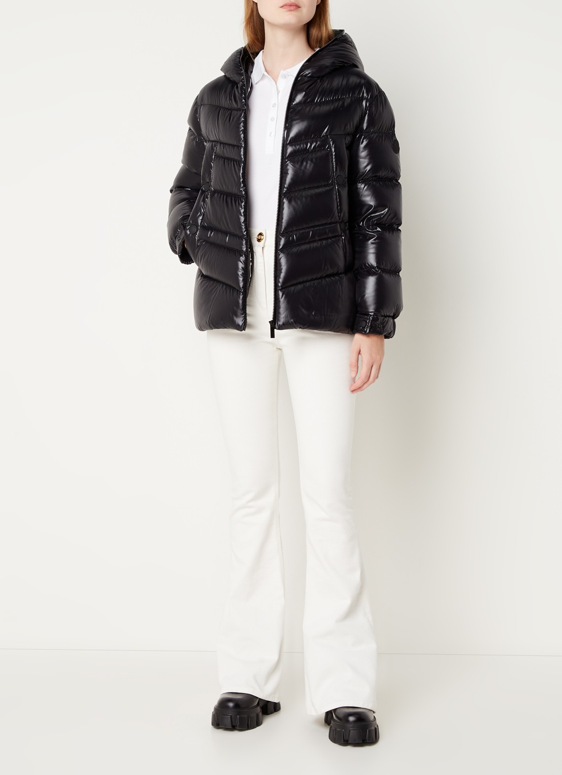 Moncler Clair puffer jack met donsvulling en steekzakken  - voorkant 5 zwart