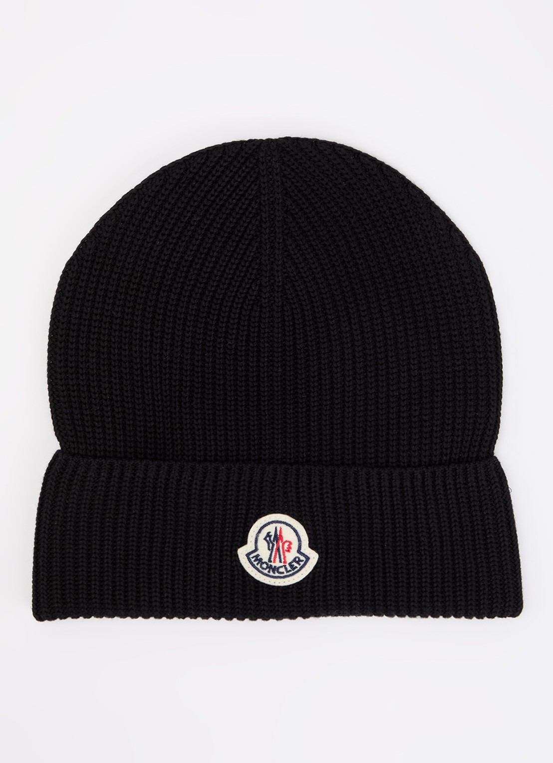 Moncler Classic ribgebreide muts met logo - voorkant zwart