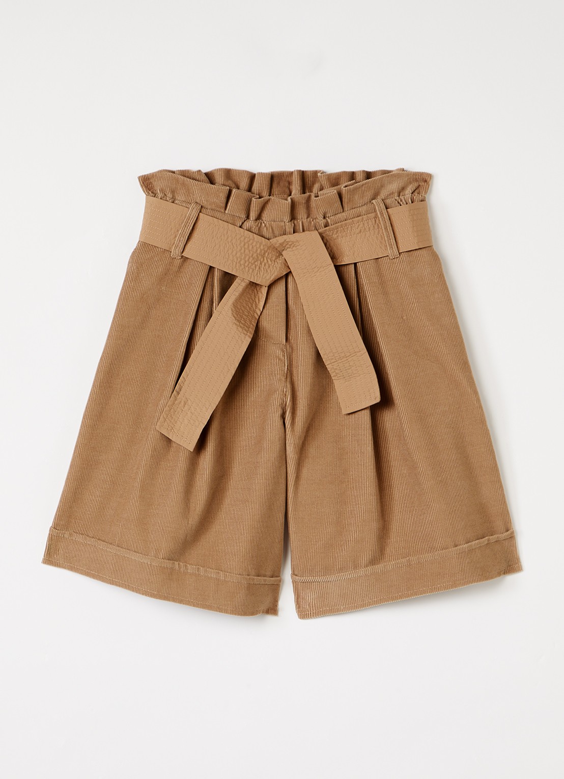 Moncler Culotte van corduroy met ceintuur - voorkant 2 cognac