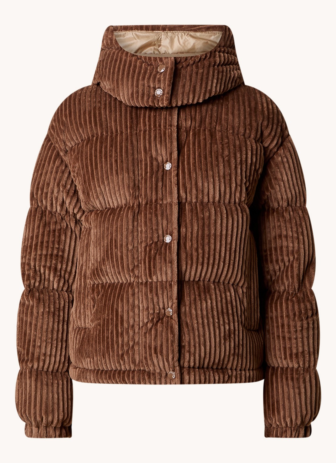 Moncler Daos puffer jack van corduroy met donsvulling en capuchon - voorkant 5 goud