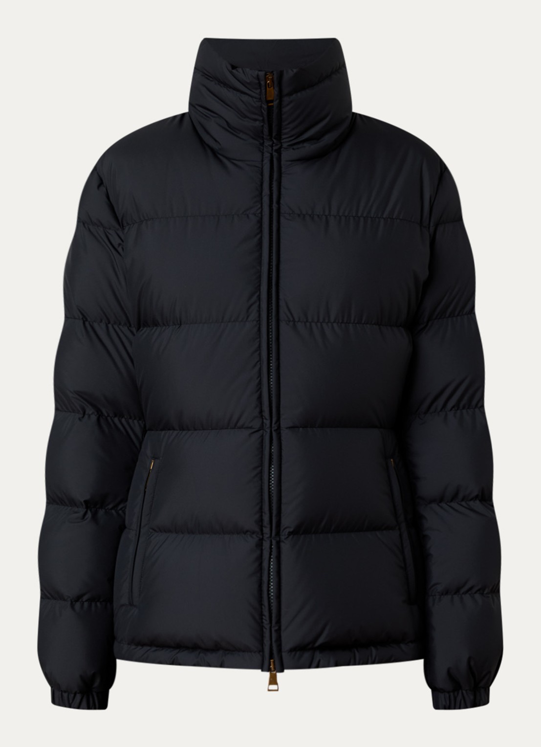 Moncler Dourbe puffer jack met donsvulling en logo - voorkant 5 zwart