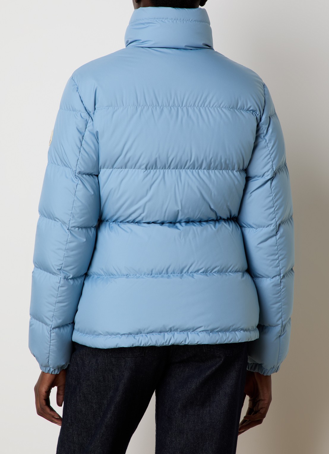 Moncler Dourbe puffer jack met donsvulling en logo - achterkant lichtblauw