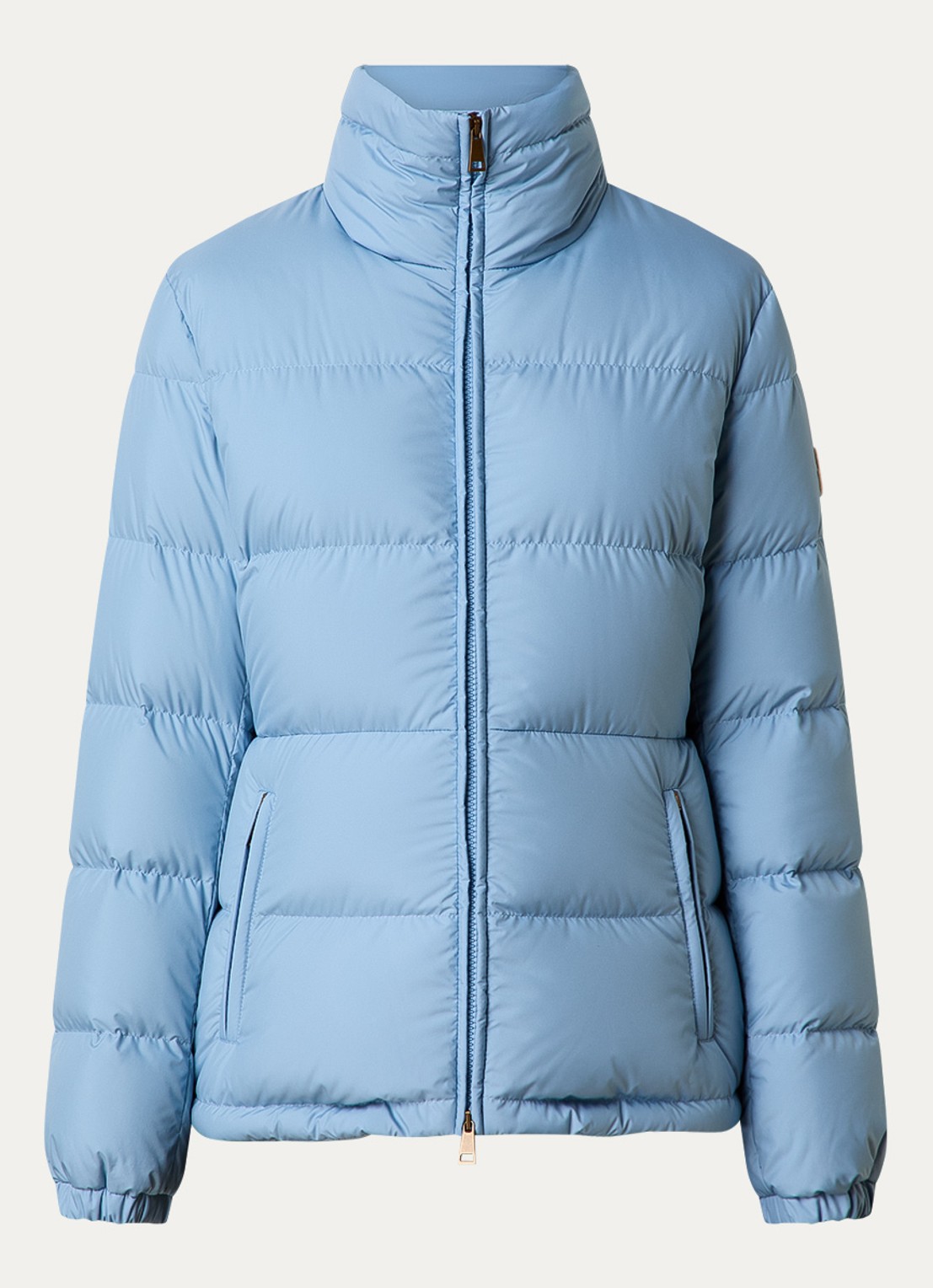 Moncler Dourbe puffer jack met donsvulling en logo - voorkant 5 lichtblauw