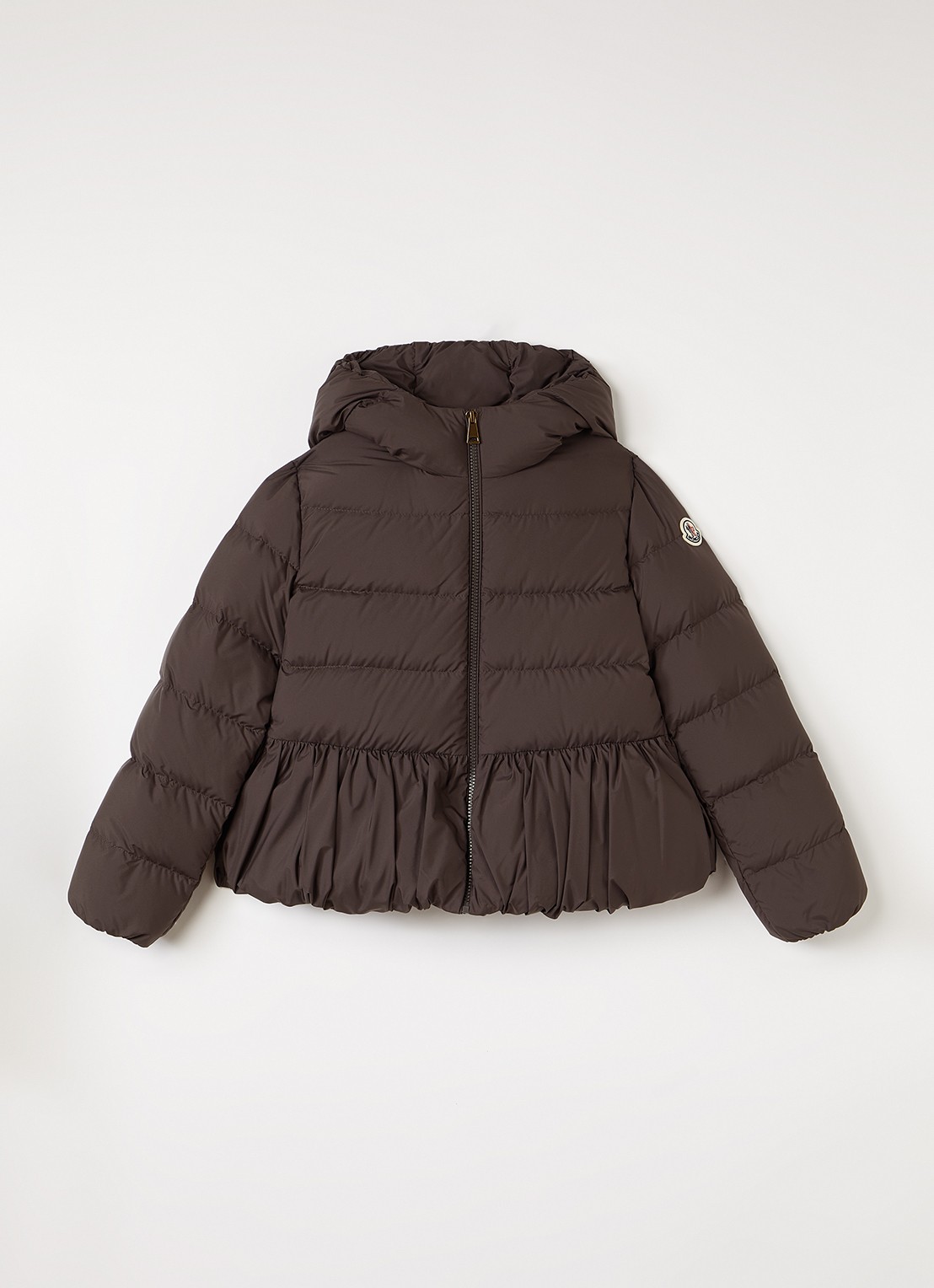 Moncler Elizaveta gewatteerde jas met peplum en donsvulling - voorkant donkerbruin