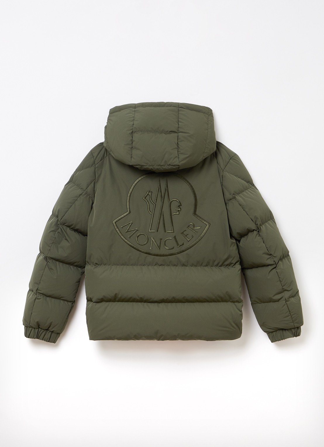 Moncler Eric gewatteerde jas met donsvulling en capuchon - achterkant legergroen