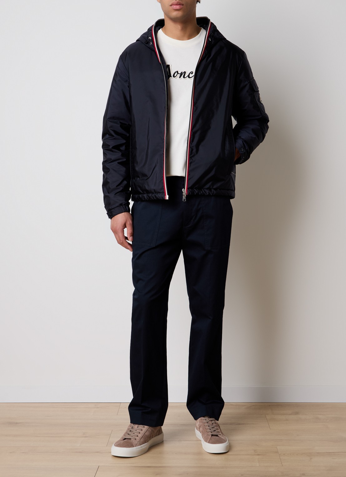Moncler Evettes gewatteerd jack met donsvulling en logo - voorkant 2 donkerblauw