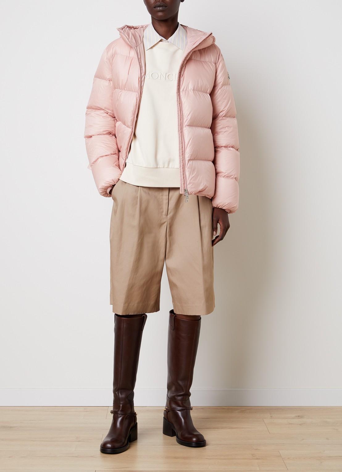 Moncler Feligule puffer jack met donsvulling en ritszakken - voorkant 5 roze