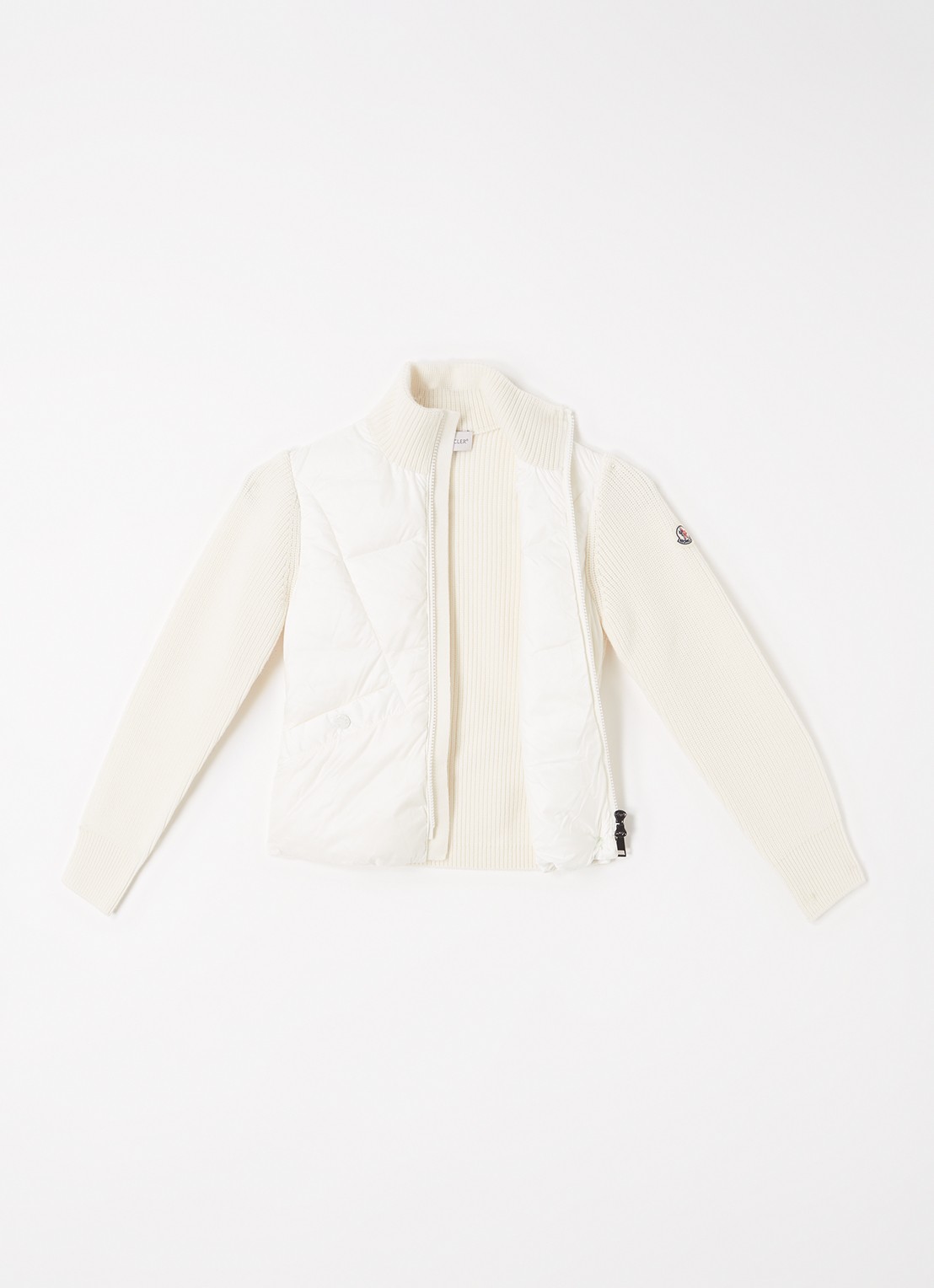 Moncler Fijngebreid jack van wol met donsvulling - voorkant 2 gebroken wit