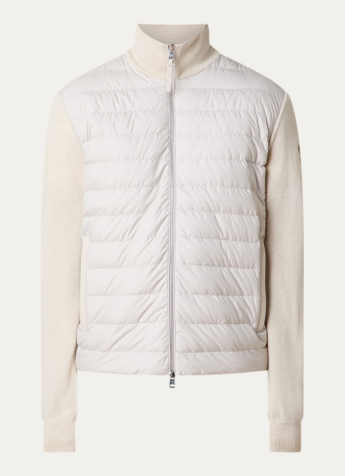 Moncler Fijngebreid vest met gewatteerd voorpand in kasjmierblend met donsvulling - voorkant 2 creme