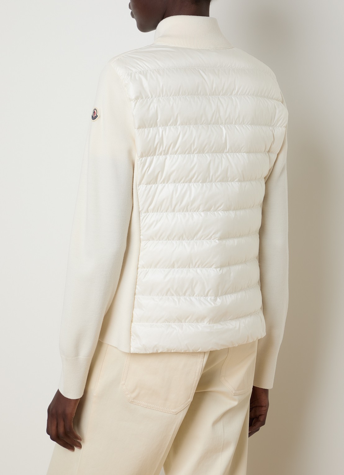 Moncler Fijngebreid vest van scheerwol met gewatteerd voorpand en donsvulling - achterkant 6 wit