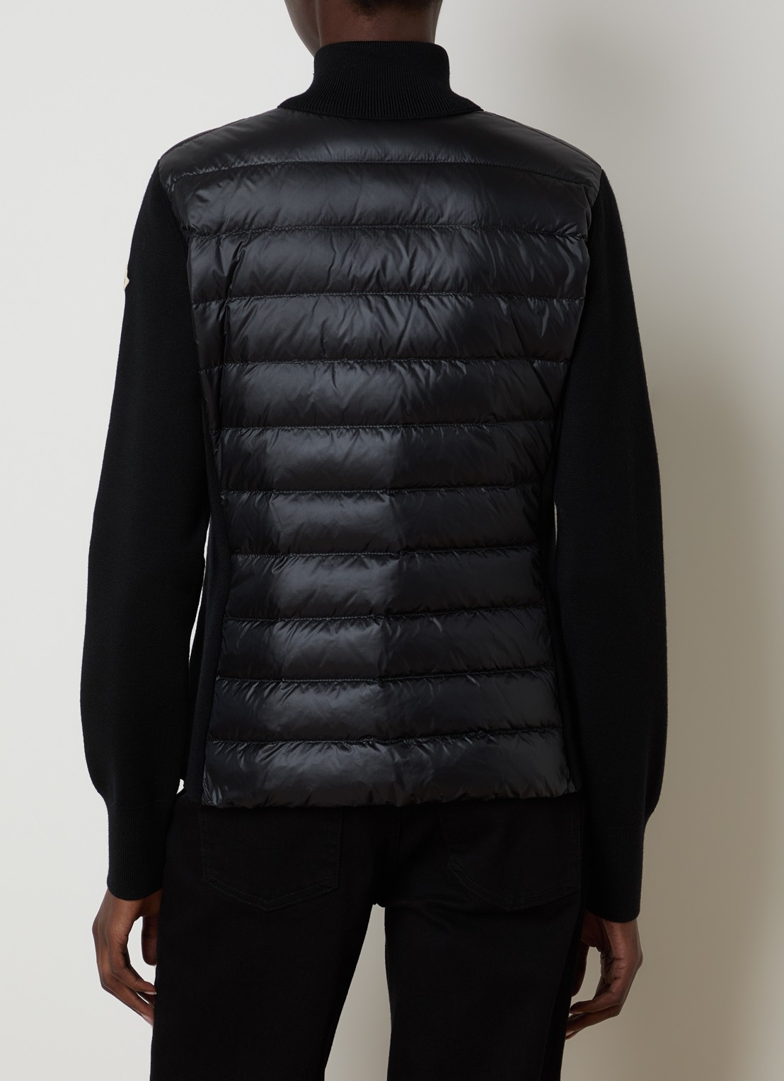 Moncler Fijngebreid vest van scheerwol met gewatteerd voorpand en donsvulling - achterkant 5 zwart