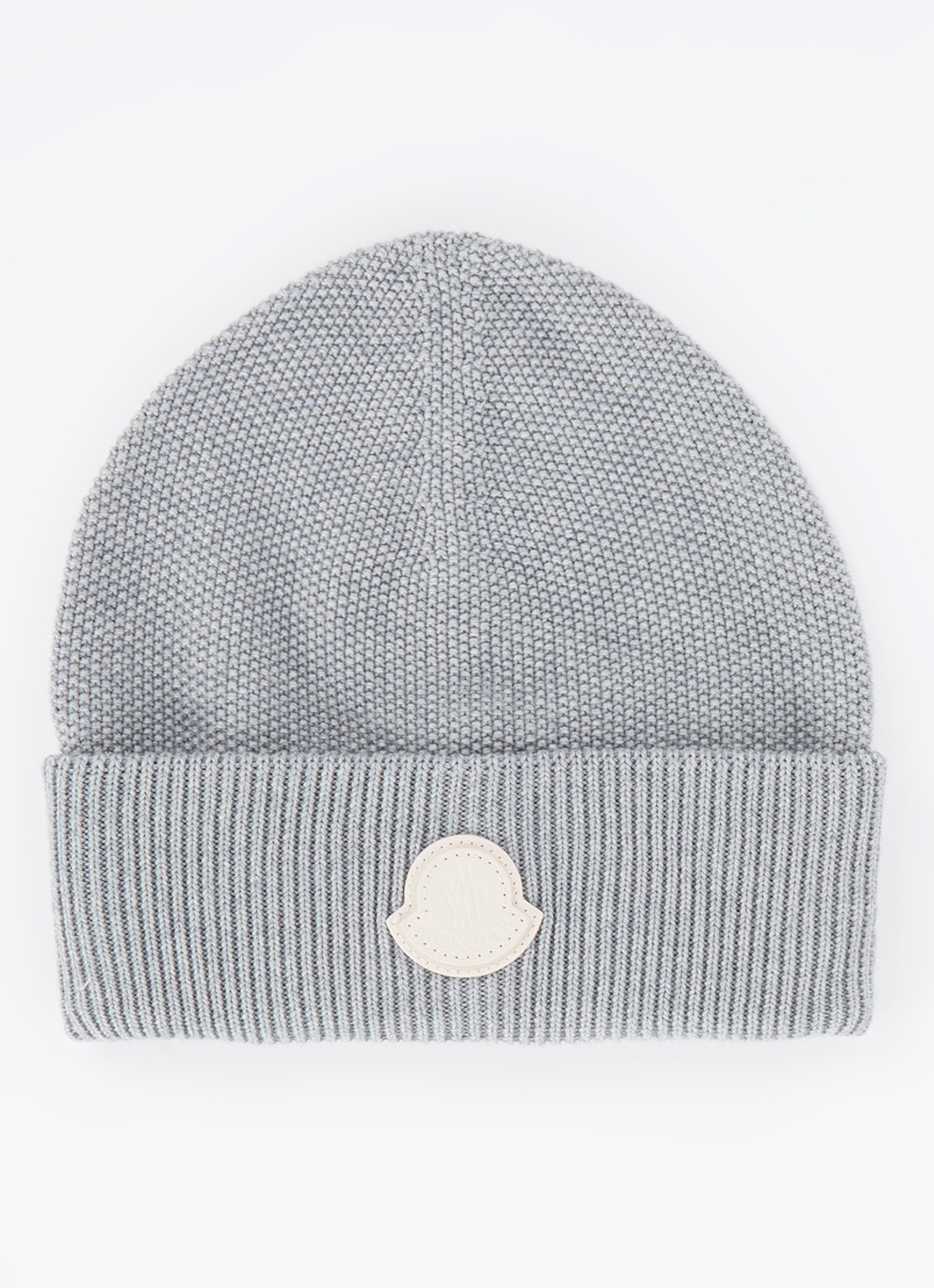 Moncler Fijngebreide muts in kasjmierblend met logo - voorkant grijsmele
