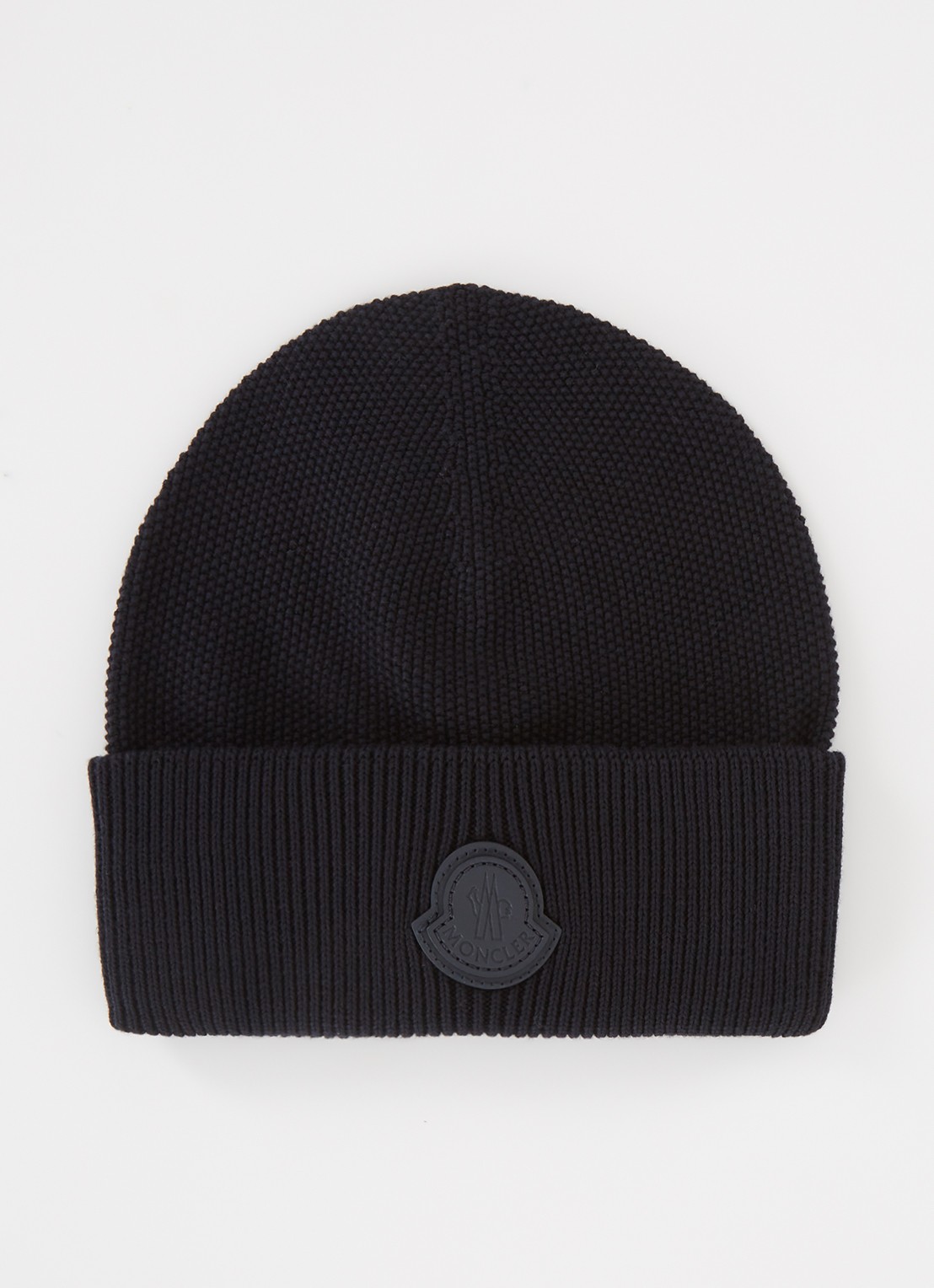 Moncler Fijngebreide muts in kasjmierblend met logo - voorkant donkerblauw