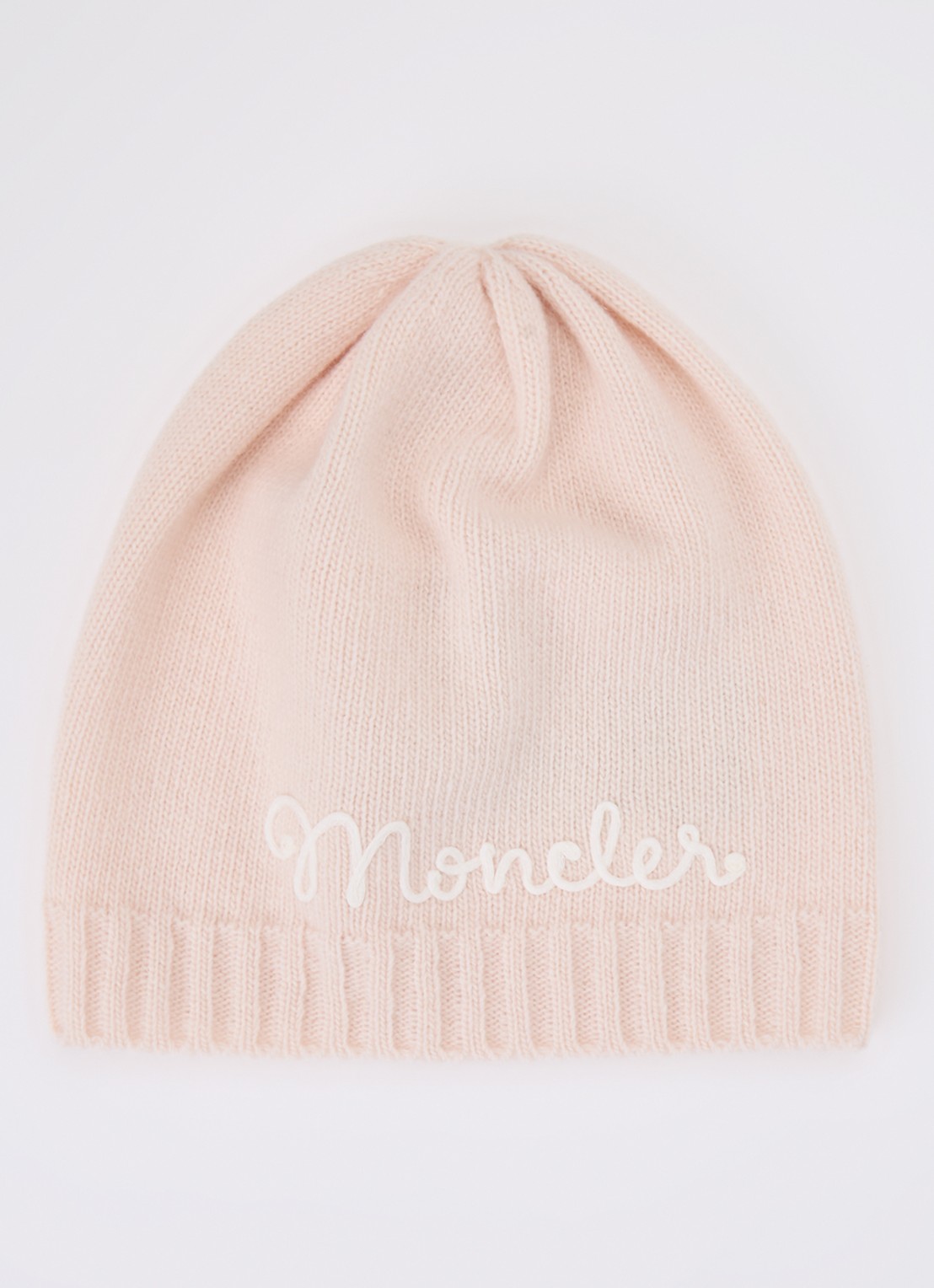Moncler Fijngebreide muts in kasjmierblend met logoborduring - voorkant roze