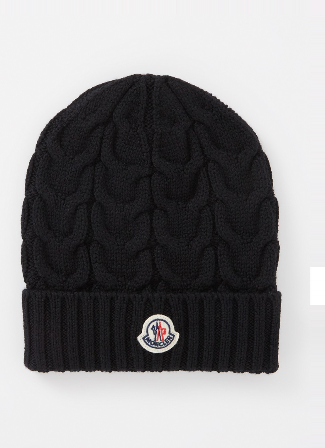 Moncler Fijngebreide muts van wol met logo - voorkant zwart