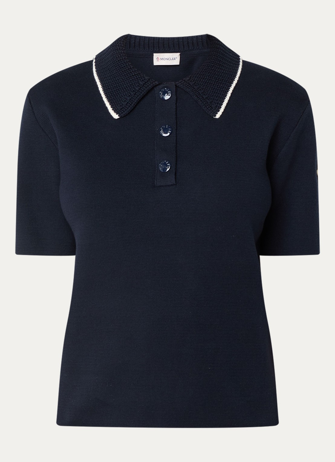 Moncler Fijngebreide polo met logo - voorkant 2 donkerblauw