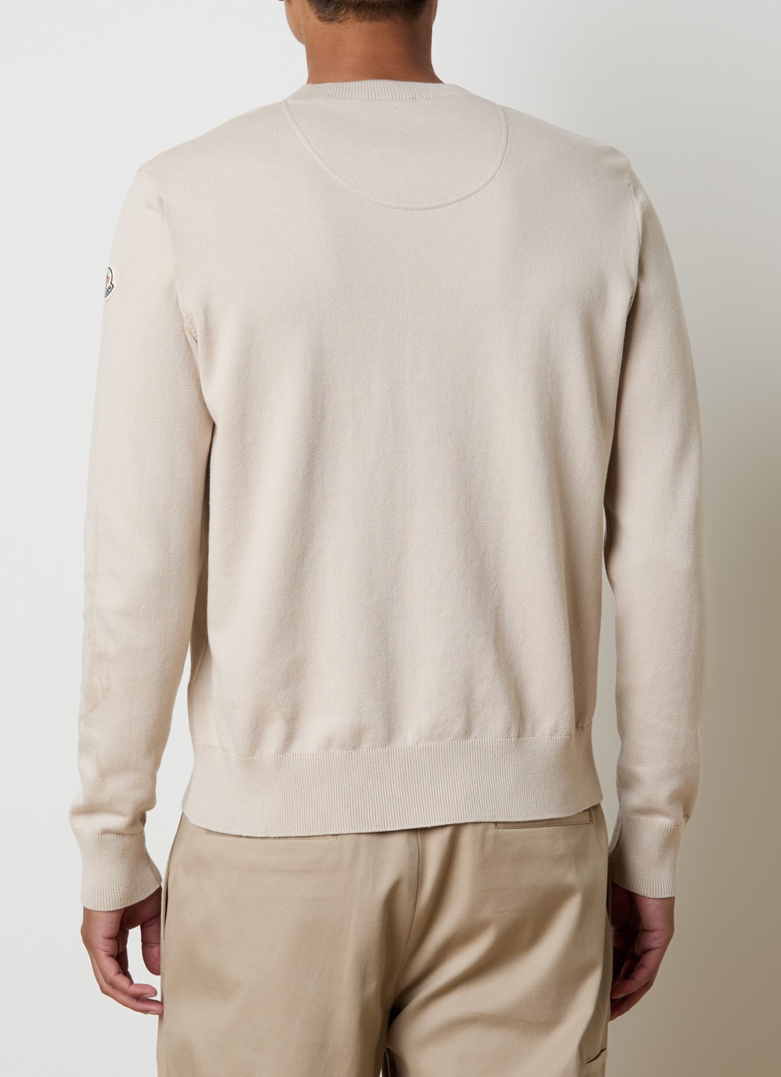Moncler Fijngebreide pullover met logoborduring - achterkant 5 beige