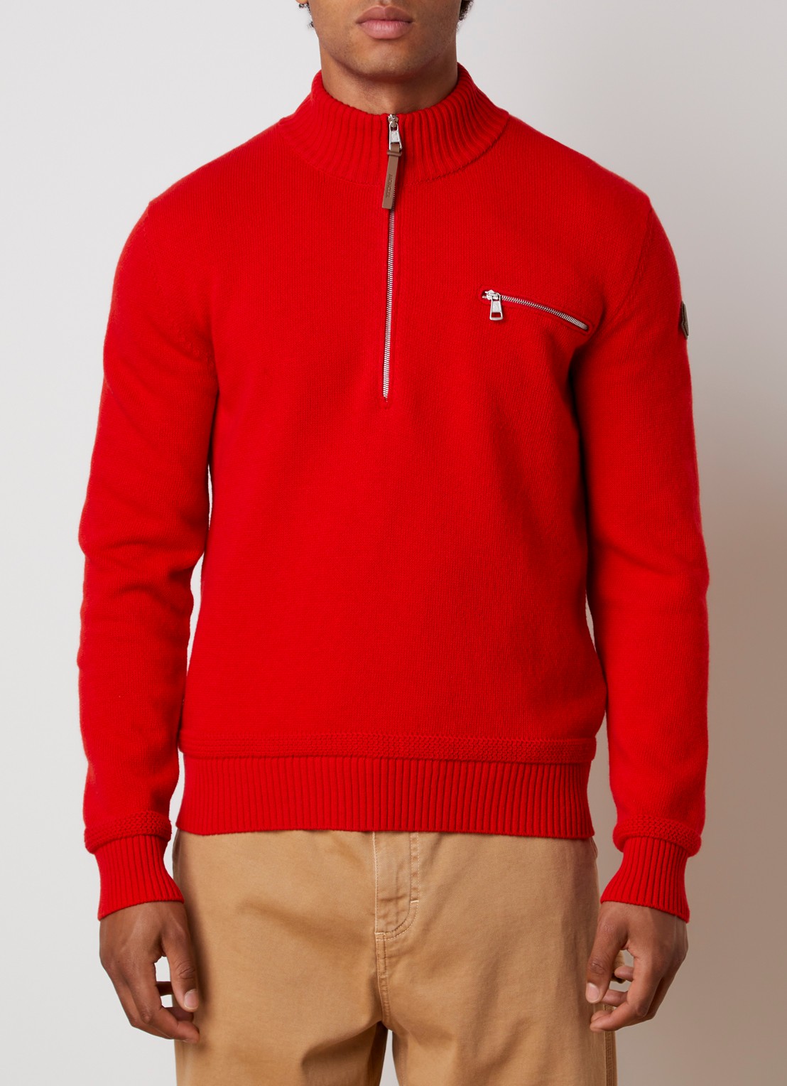 Moncler Fijngebreide trui in kasjmierblend met halve rits - detail 2 rood