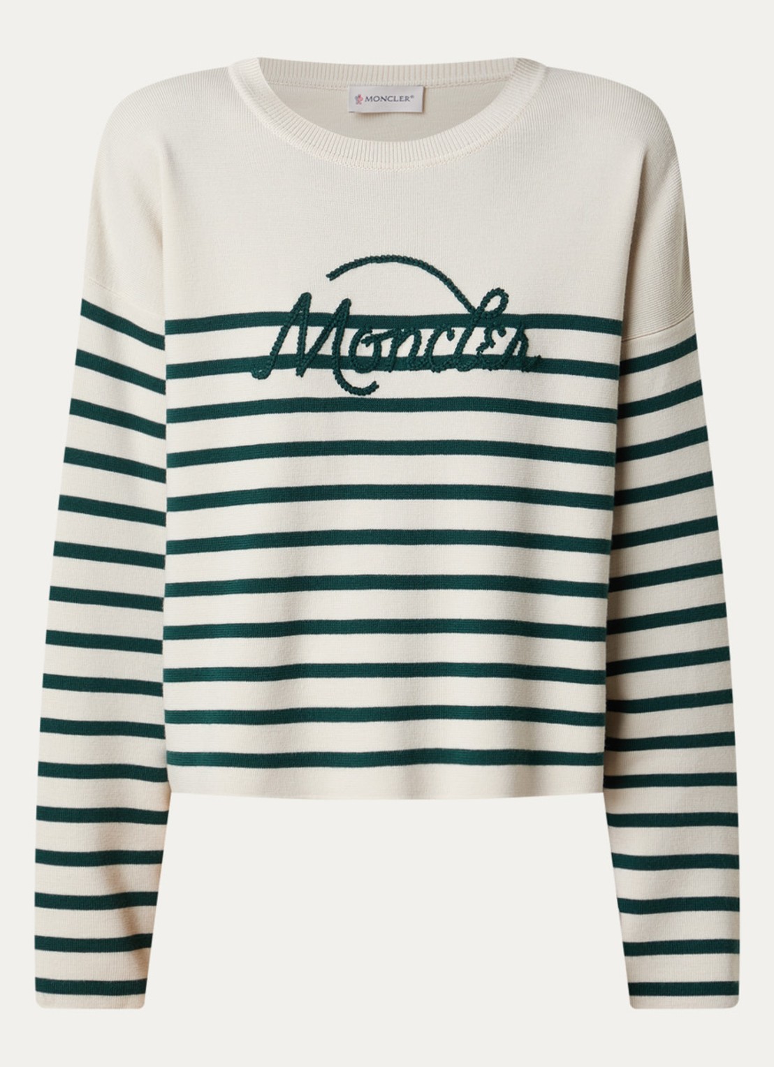 Moncler Fijngebreide trui met ingebreid patroon en logoborduring - voorkant 4 beige