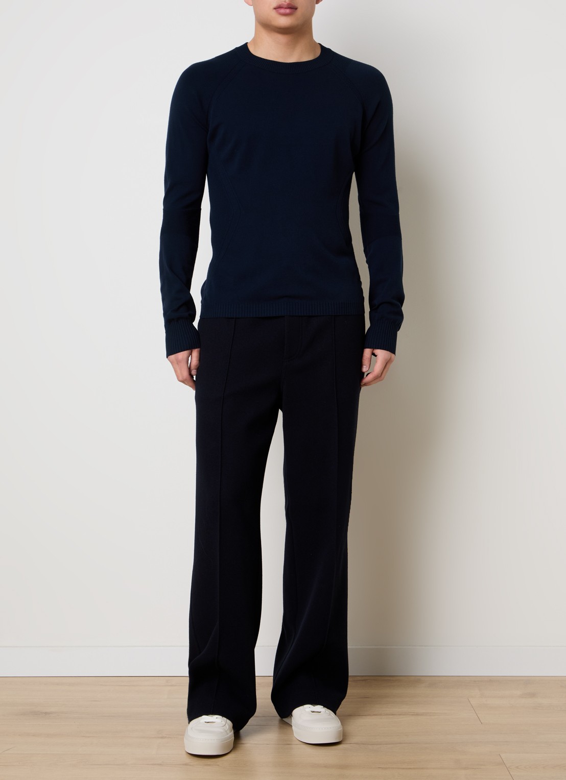 Moncler Fijngebreide trui met logo - voorkant 4 donkerblauw