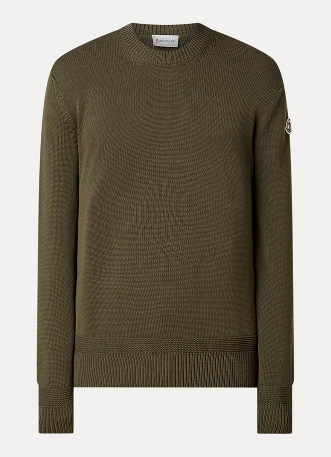 Moncler Fijngebreide trui met logo - voorkant 3 olijfgroen
