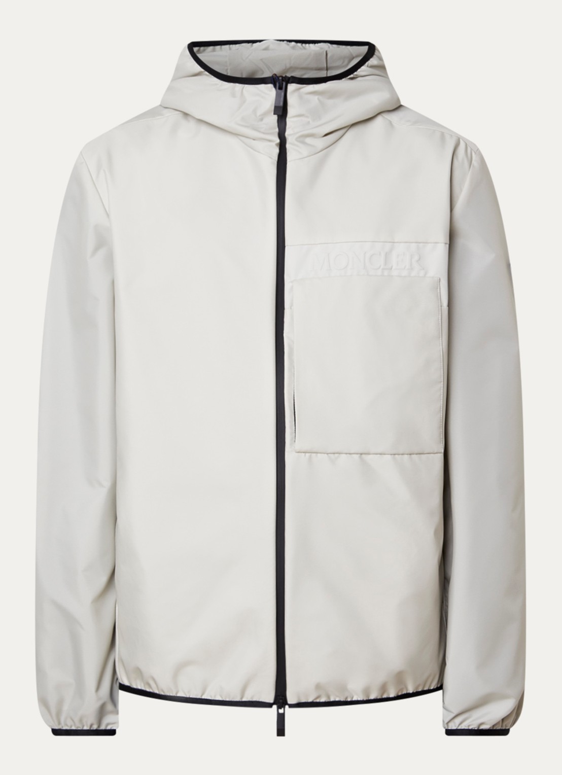 Moncler Fonteghi softshell jack met capuchon en ritszakken - voorkant gebroken wit