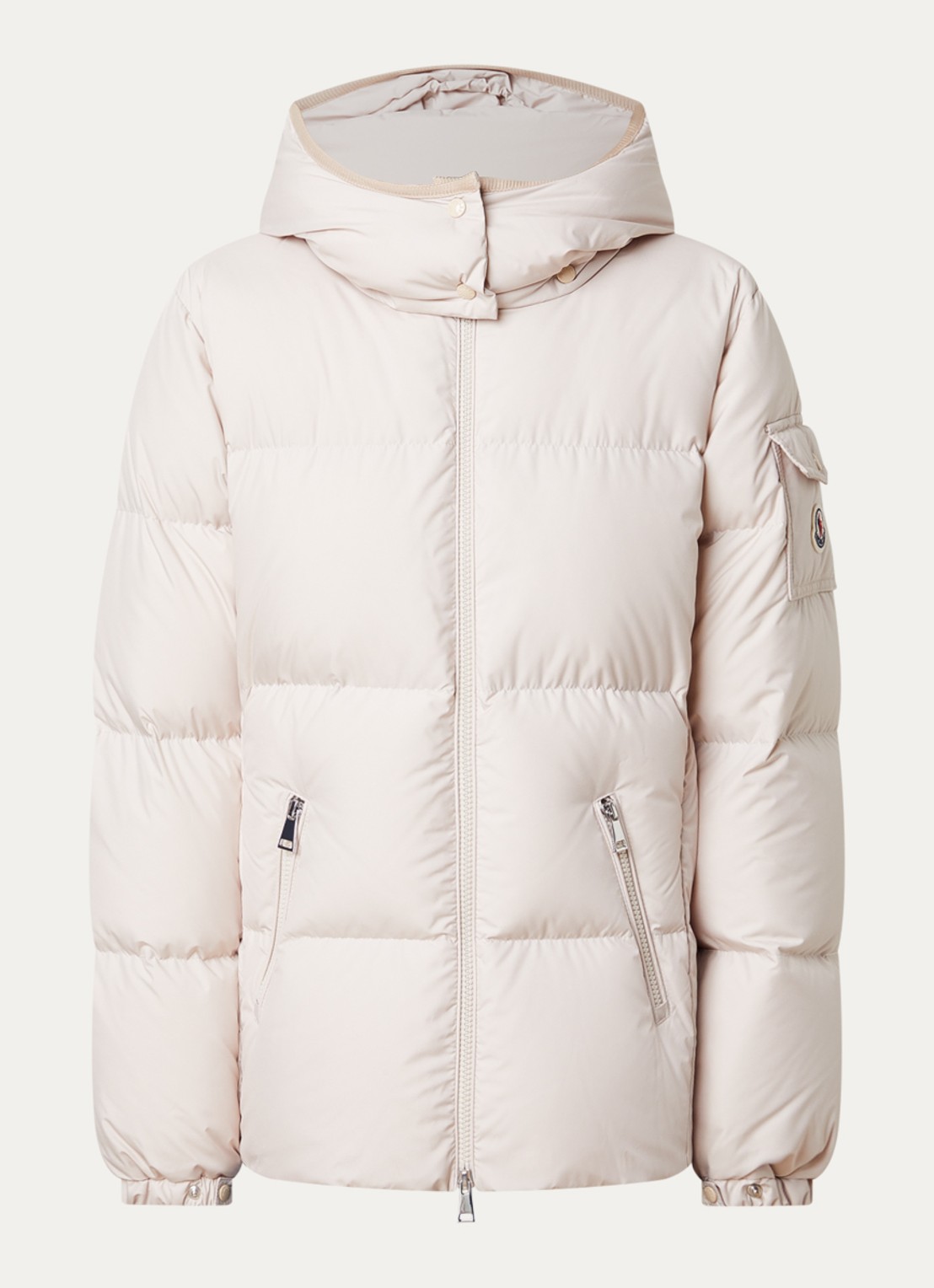 Moncler Fourmines puffer jack met donsvulling en ritszakken - voorkant creme