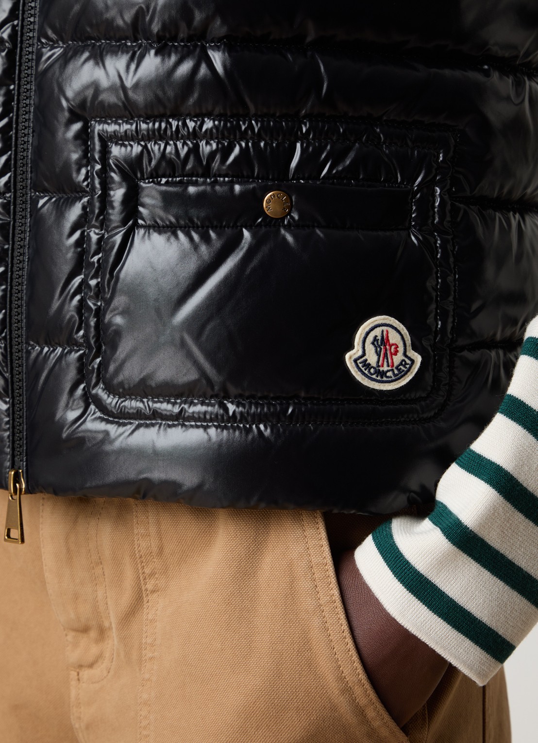 Moncler Frelon gewatteerde bodywarmer met donsvulling - detail 4 zwart