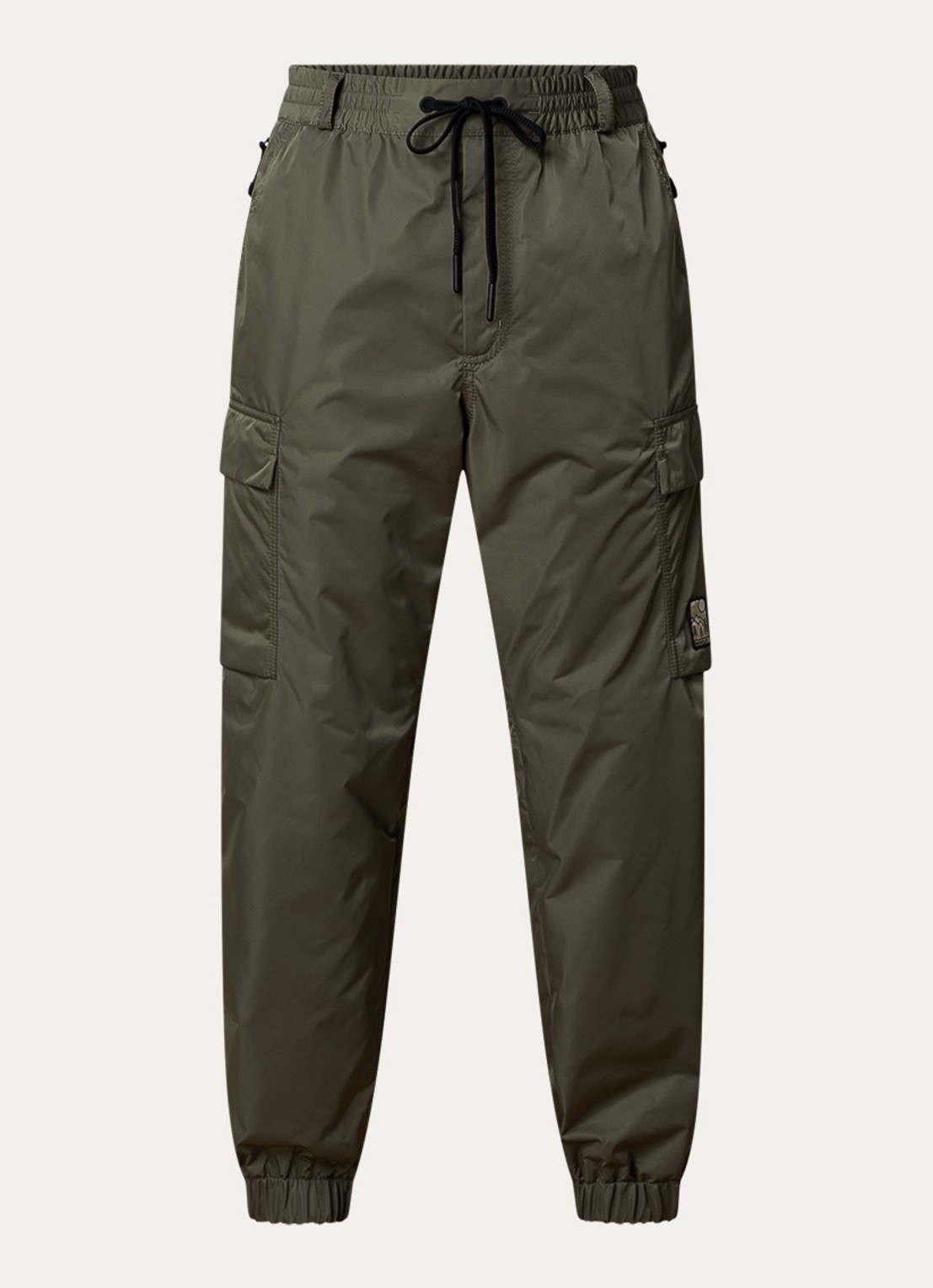 Moncler Gabardine tapered fit cargobroek met glanzende finish - voorkant legergroen