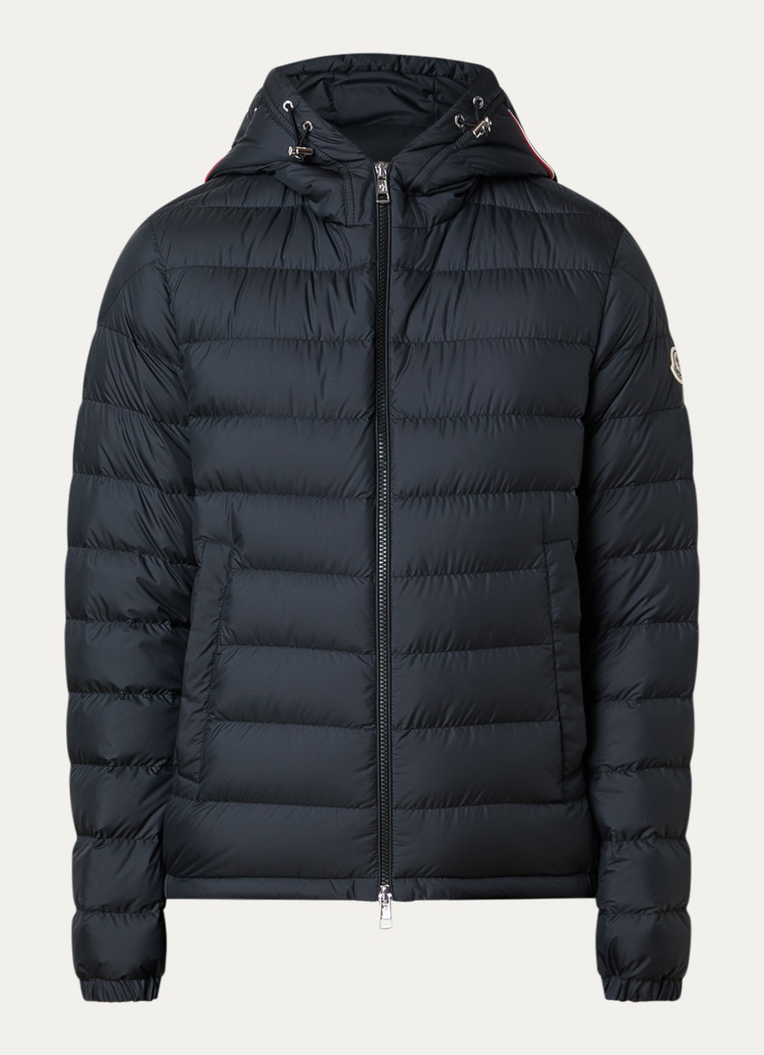 Moncler Gewatteerde jas met donsvulling en capuchon - voorkant zwart