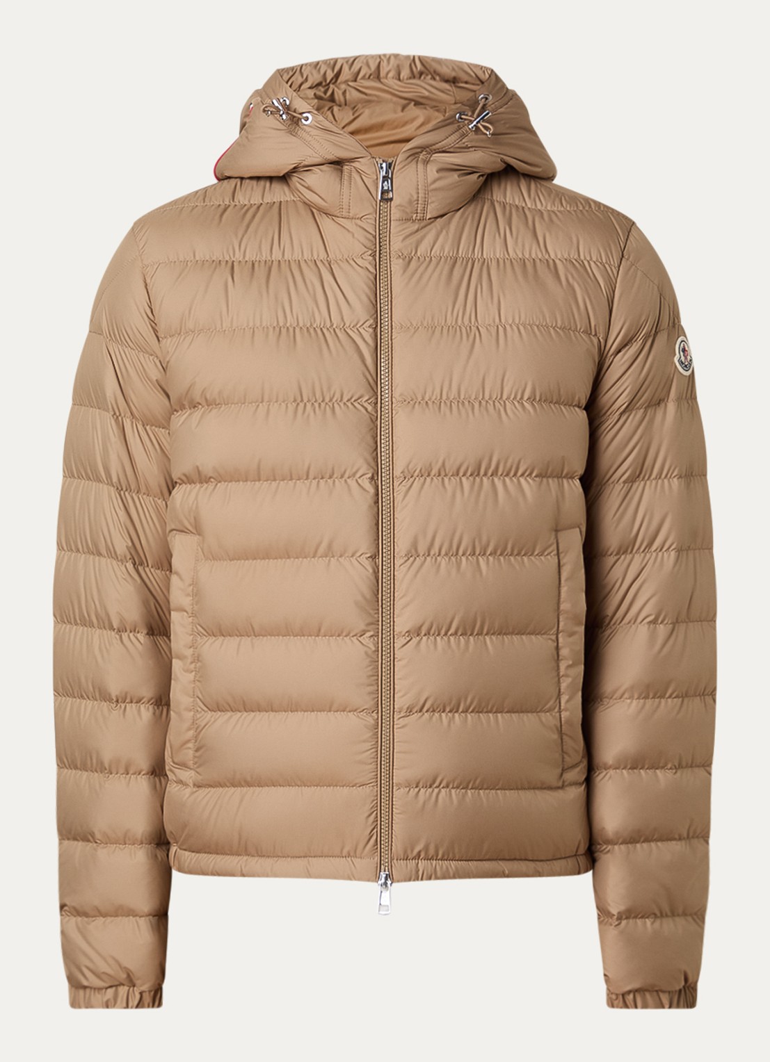 Moncler Gewatteerde jas met donsvulling en capuchon - voorkant zand