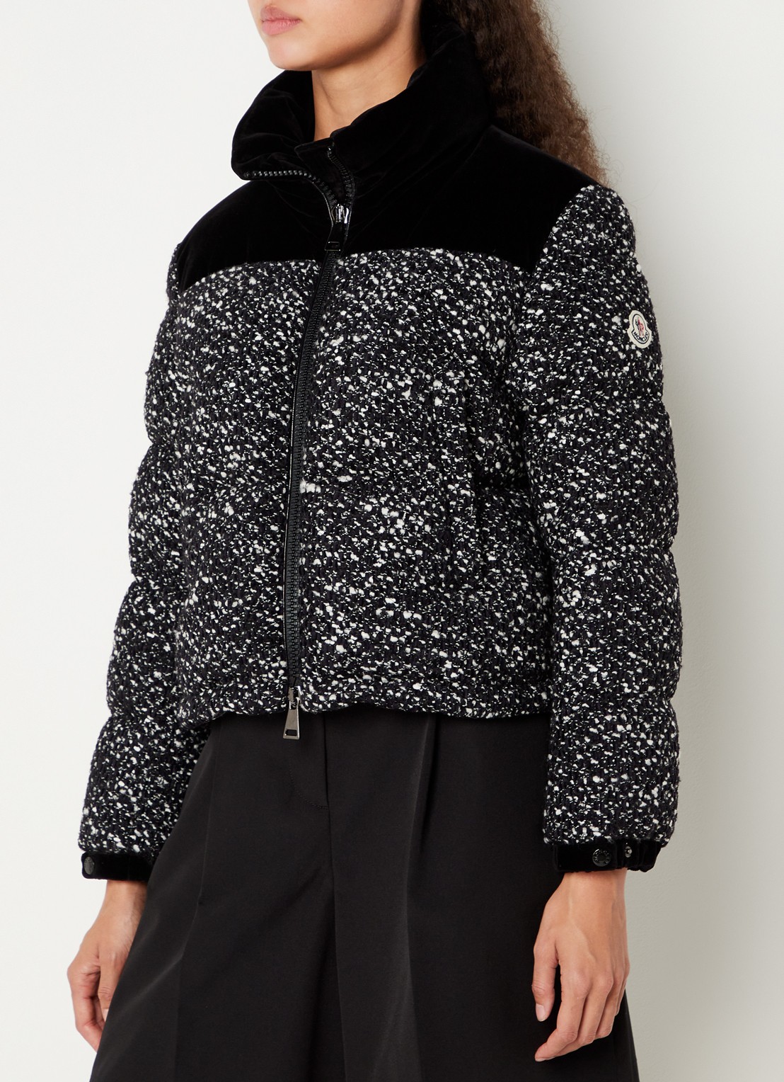 Moncler Girotte puffer jack van tweed met donsvulling - detail 3 zwart