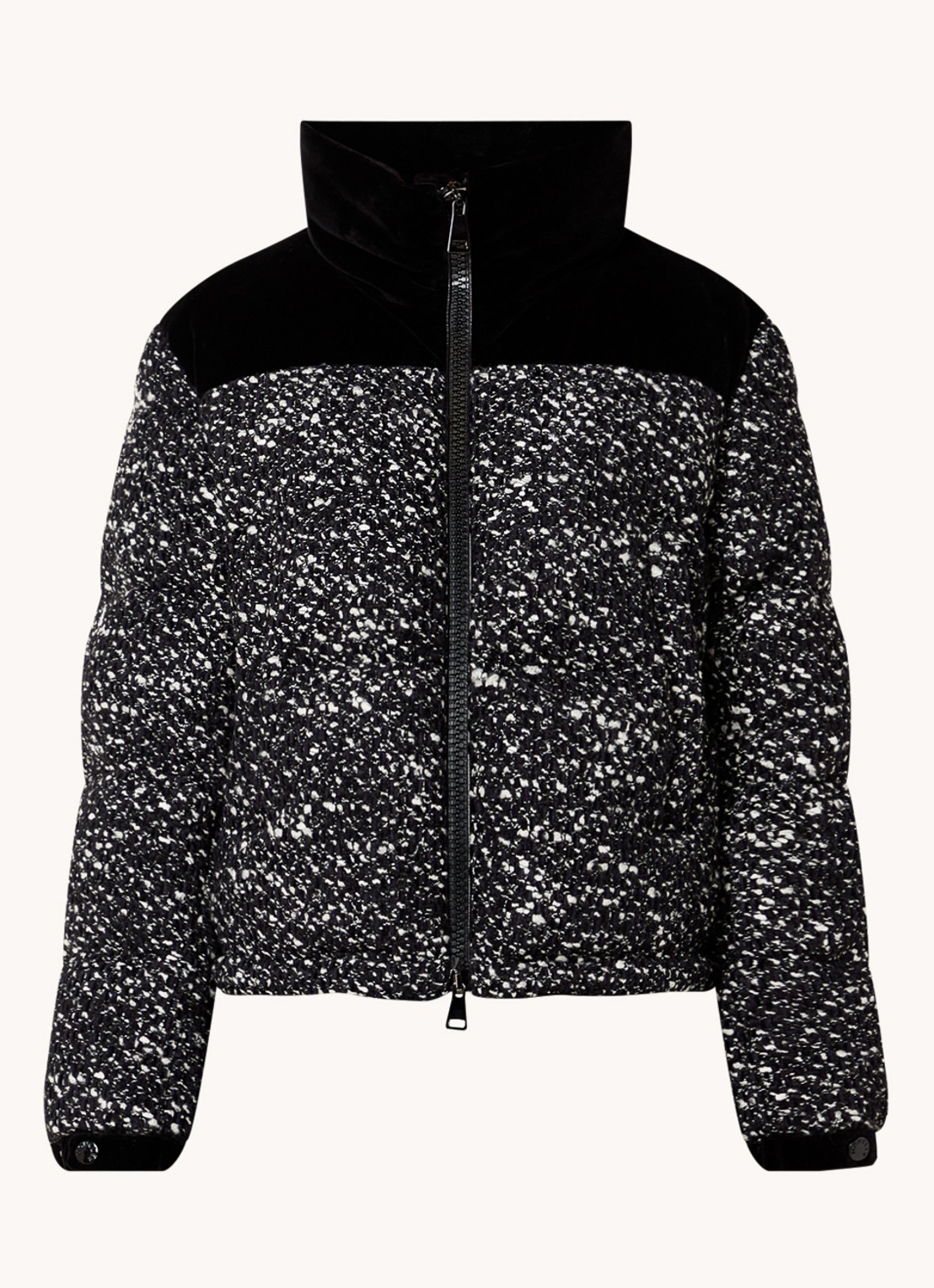 Moncler Girotte puffer jack van tweed met donsvulling - voorkant zwart