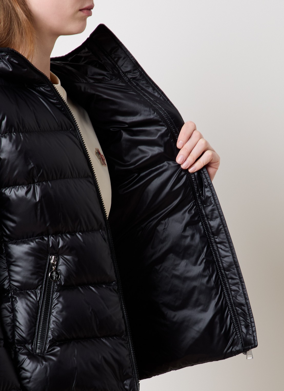 Moncler Gles gewatteerd jack met donsvulling en capuchon - detail 3 zwart