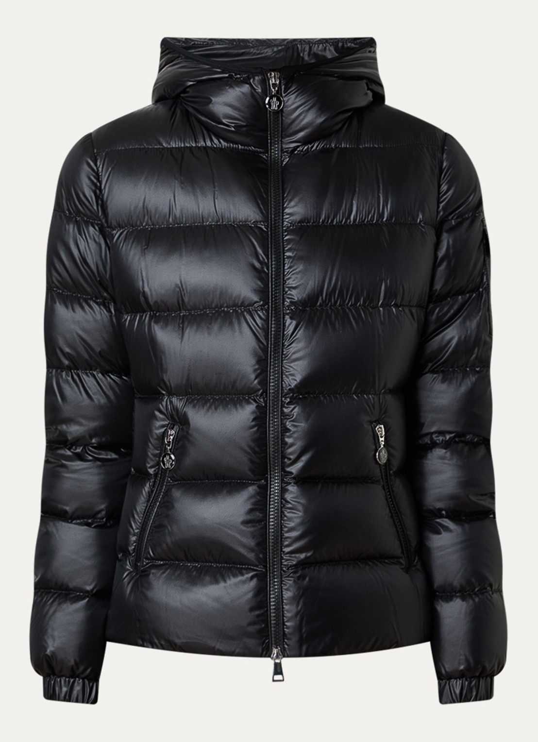 Moncler Glesse pufferjack met donsvulling en capuchon - voorkant zwart
