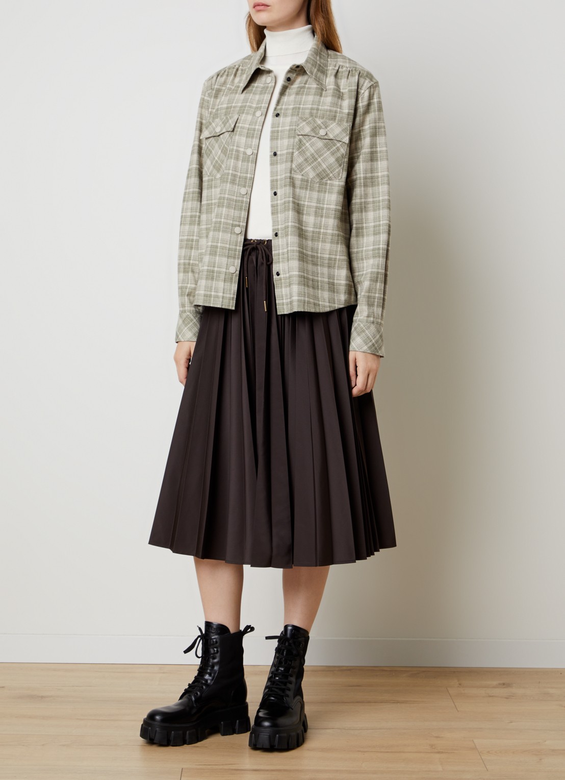Moncler Gonna midi plooirok met logo - voorkant 4 donkerbruin