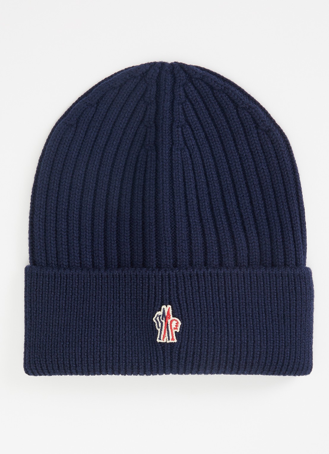 Moncler Grenoble ribgebreide muts van wol - voorkant donkerblauw