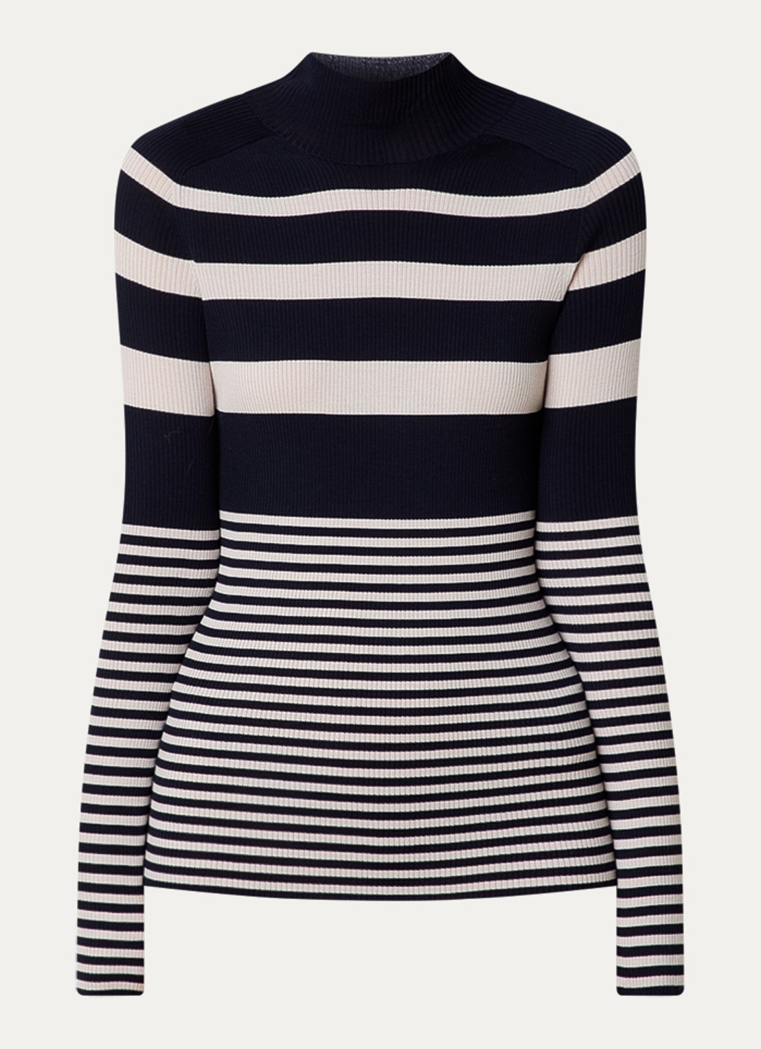 Moncler Grofgebreide coltrui van scheerwol met streepprint - voorkant donkerblauw