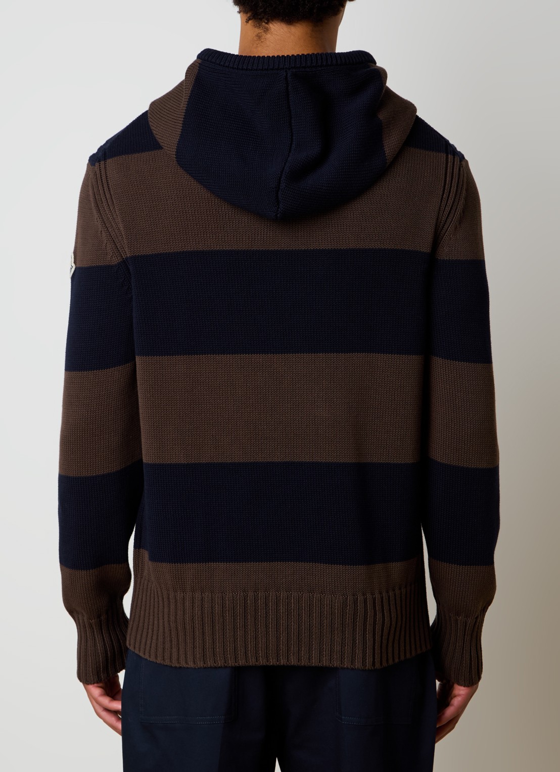 Moncler Grofgebreide hoodie met streepprint - achterkant bruin