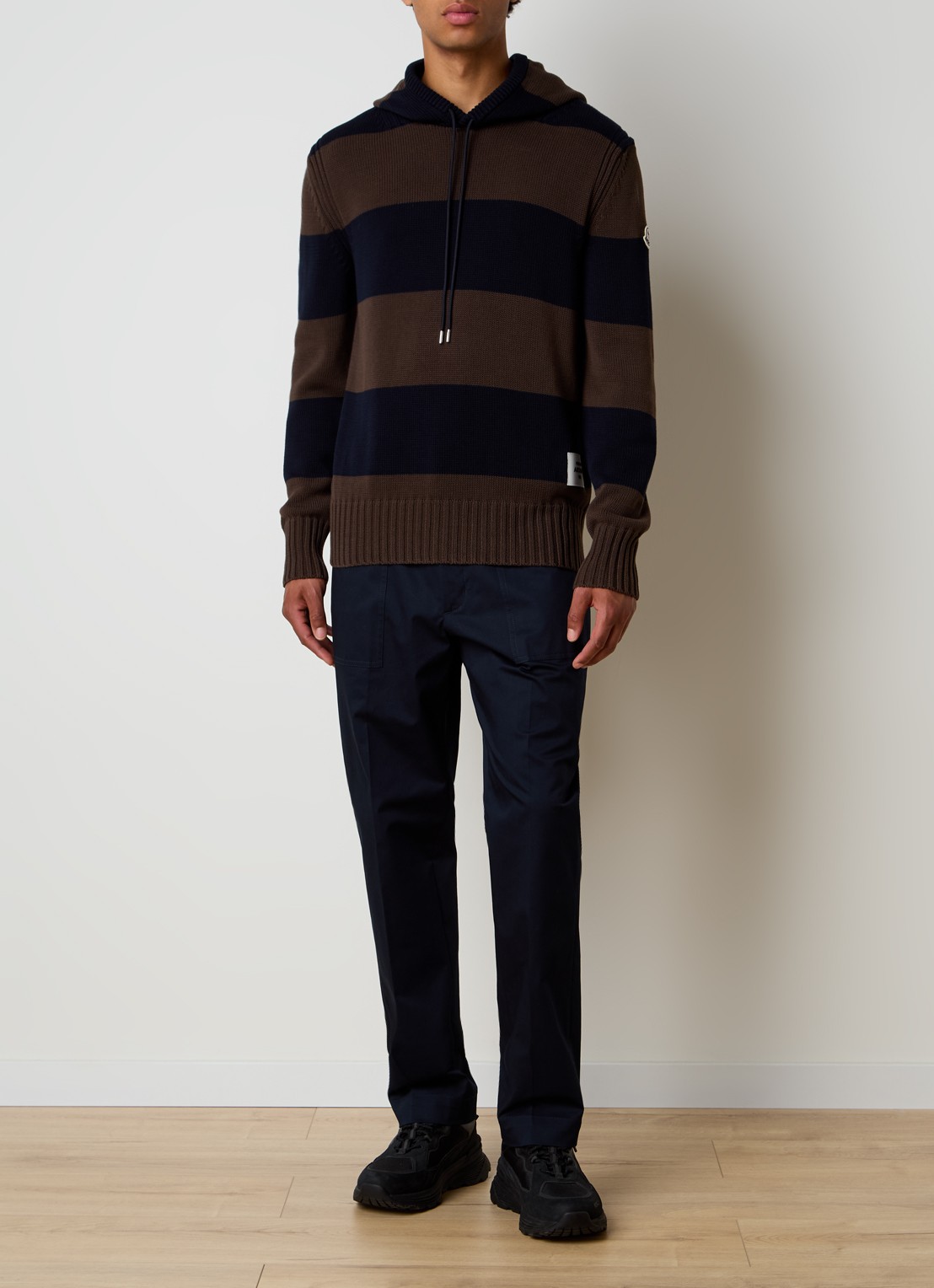 Moncler Grofgebreide hoodie met streepprint - voorkant 5 bruin